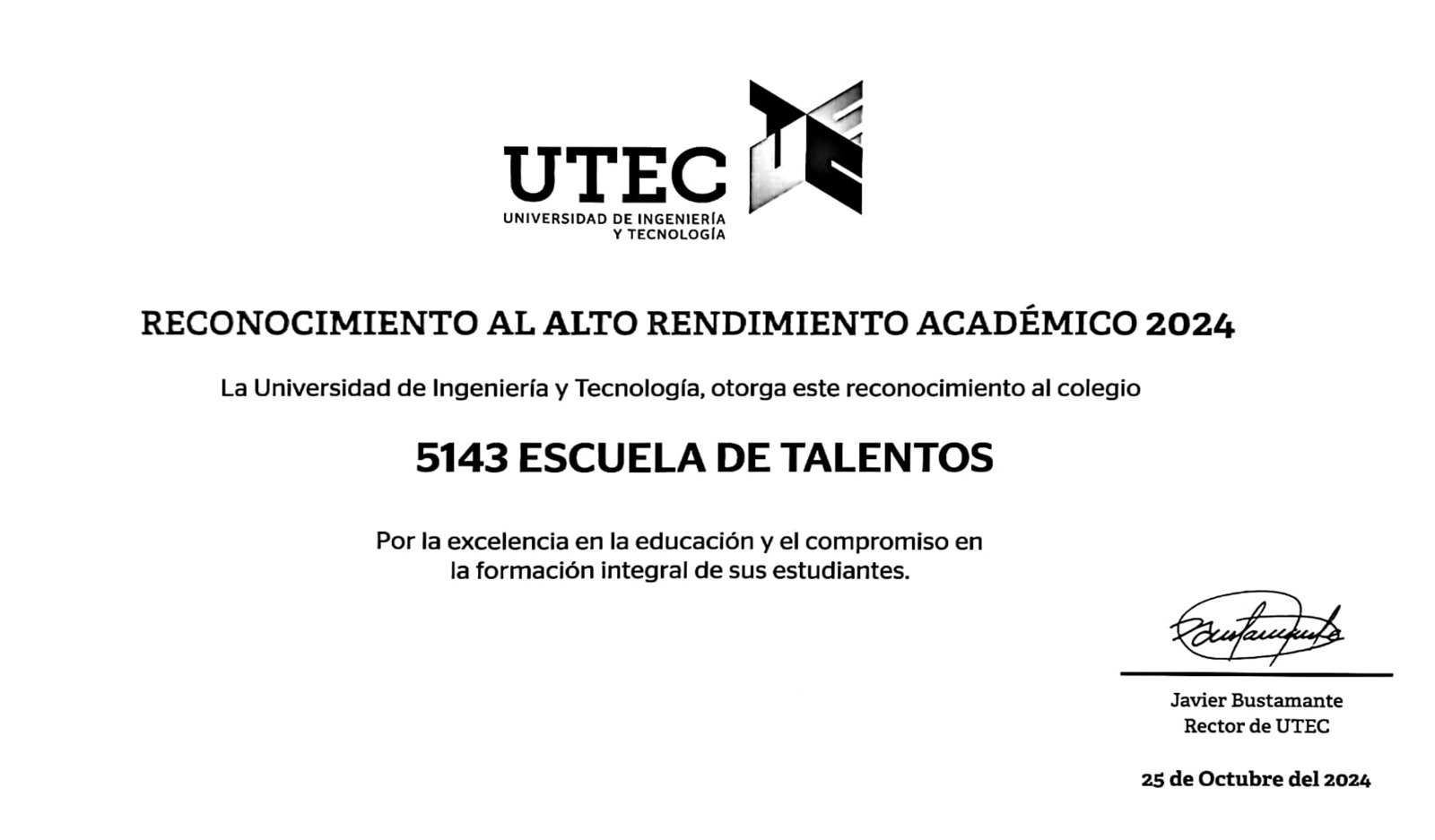 Reconocimiento de la Universidad de Ingeniería y Tecnología (UTEC)
